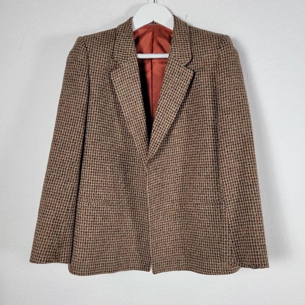 Daniele O Womens Tweed Blazer Coat 100% Pure Wool Brown Notch Collar Career